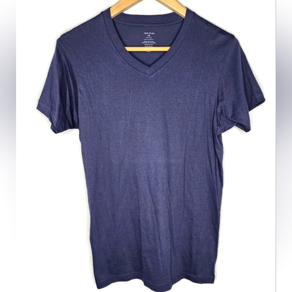 New Star 100 Ultra Soft Cotton V-Neck Tee in Navy Size S